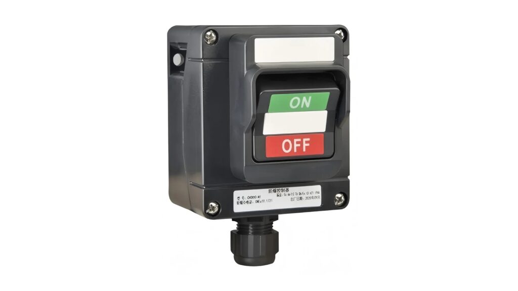 Explosion-Proof Temperature Class vs Ambient Temperature: What Buyers Must Check Enclosed industrial lighting switch with ON and OFF controls and a bottom cable entry