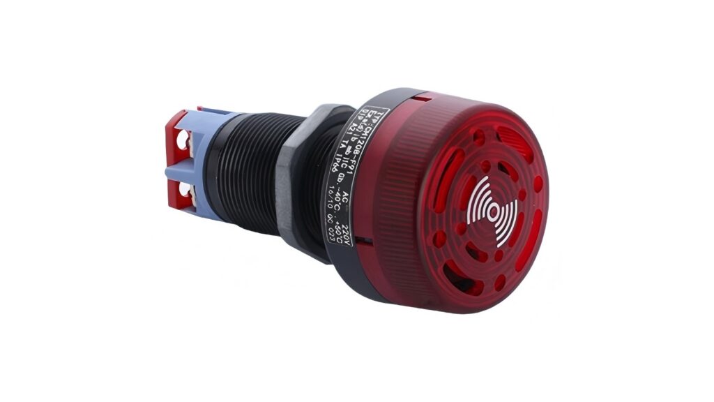 MMAIATEX Adds Eight Product Overview Videos to Its English Website Red panel-mounted audible and visual alarm component from the MMAIATEX product range