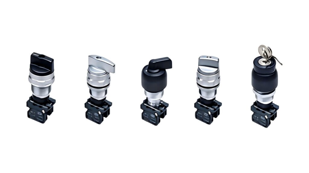 ATEX Manufacturer vs Authorised Representative Duties Five panel-mount selector and key-operated control devices photographed on a white background