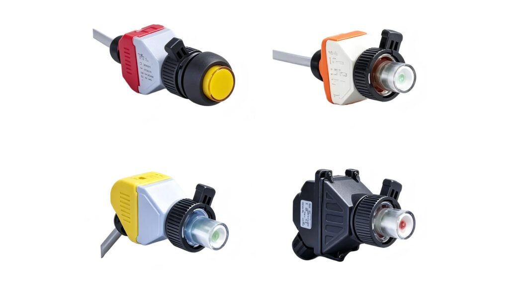 Ex ob vs Ex oc: Liquid Immersion Markings Explained Four panel-mount indicator modules in different configurations on a white background