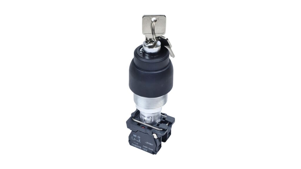 Explosion-Proof Selector Switch: 12 Buyer FAQs Key-operated industrial selector switch with two keys and an exposed NC contact block on a white background