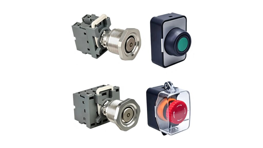MMAIATEX Hazardous-Area Guide Update: Three New Resources Panel-mount push-button and emergency-stop assemblies on a white background for the MMAIATEX guide update